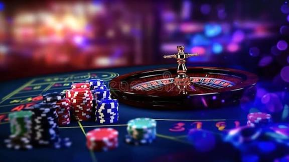 Blurred Casino Background with Casino Dice and Poker Chips Stock Illustration - Illustration of jackpot, chance: 354253740