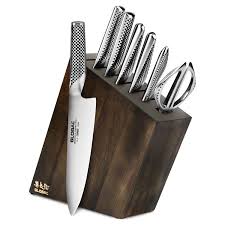 global knife block set, 8 piece, walnut