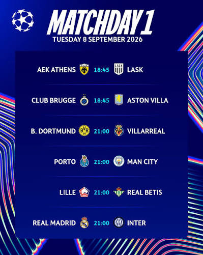 Matchday 1 fixtures 🍿 #UCL