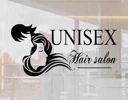 P hair salon, yünlin, taiwan. Male And Female Hair With The Words Unisex Hair Salon Window Transfers Beauty Sticker Signs