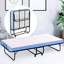 Mecor Metal Folding Bed Rollaway Guest Bed With 4 Quot Foam Mattress For Adults Portable Metal Frame On Wheels Twin S In 2020 Folding Beds Guest Bed Foam Mattress