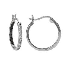 Black And White Diamond Hoop Earrings Sterling Silver 1 10 Ct T W Black White Diamond Hoop Earrings Diamond Hoop Earrings Hoop Earrings Earrings