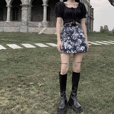 Waist 68 cm/ 26.8 in, length 41 cm/ 16.1 in • m: Soft Girl Black Plague Core Tie Dye Aesthetic Skirt