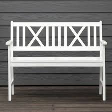 Banc De Jardin 2 Places En Acacia Blanc Dossier Ajoure Normandy Decoclico Banc Jardin Bancs Decoration Maison