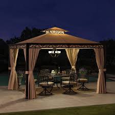 Sunjoy Bradley 10 Ft X 12 Ft Steel Gazebo With Mosquito Netting And Curtain A101003202 The Home Depot Steel Gazebo Gazebo Patio Gazebo