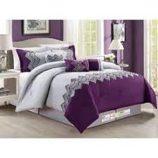7 Pc Zigzag Chevron Curved Striated Lines Embroidery Comforter Set Purple Light Gray Silver Queen Sears Purple Bedding Comforter Sets Purple Comforter