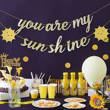 You can have a simple summer theme using bright yellows and oranges in your decor or a more elaborate summer. You Are My Sunshine Decoration Hanging Glitter Gold Banner Sunshine Garland For Summer Baby Shower Kids Birthday Party Supplies Party Diy Decorations Aliexpress