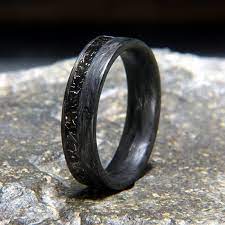 Forged Carbon Fiber Offset Meteorite Inlay Wedding Band Or Etsy Meteorite Wedding Band Mens Wedding Rings Wedding Ring Designs