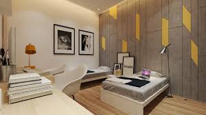 View Of Kids Room With Two Wooden Beds And Study Desk With Chairs And Laminated Floor Back Wall Of Be Living Room Designs Ceiling Design Bedroom Room Design