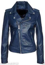 Womens New Leather Jacket Real Lambskin Motorcycle Genuine Biker Slim Blue Coat Blue Leather Jacket Leather Jackets Women Real Leather Jacket