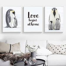 Decoratorsbest.com has been visited by 10k+ users in the past month Penguin Family Love Begins At Home Cute Nordic Nursery Wall Art Fine Art Canvas Prints Nordicwallart Com