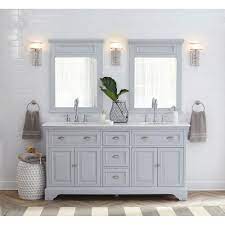 Home Decorators Collection Sadie 67 In W Double Bath Vanity In Dove Grey With Marble Vanity Top In Natural White 9673300270 The Home Depot Marble Vanity Tops Gray Double Vanity Bathroom Redesign