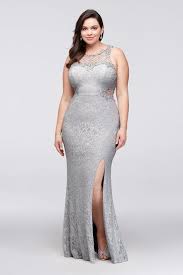 Glitter Lace Plus Size Gown With Geometric Neck David S Bridal Plus Size Gowns Plus Size Wedding Guest Dresses Plus Size Prom Dresses