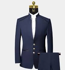 This tailored fit navy dress suit from our moss 1851 collection combines. Navy Blue Mandarin Collar Suit Gentleman S Guru