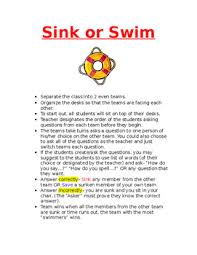 review game/ activity sink or swim by