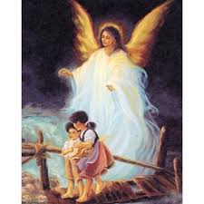 Guardian Angel Watches Children Over Bridge Poster Black Guardian Angel Watching Over Children Art Poster Print Angeli Custodi Angeli Dipinti