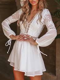 Mesh Splicing Hollow Out Open Back Dress White Boho Dress Backless Mini Dress White Mini Dress