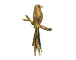 Bird Without Tail Feathers Vintage 18k Yellow Gold Bird Brooch With Enameled Tail Feathers And Natural Ruby Eye Italian Gold Italy Greg Bird Brooch Vintage Italian Vintage Brooches