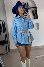 Camis&atilde;o Azul Feminina Moda Country Texas Ranch Jeans Ref. TR29 - Texas  Ranch Jeans