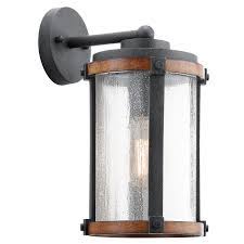 Kichler Barrington 13 In H Distressed Black And Wood Tone Medium Base E 26 Outdoor Wall Li In 2021 Exterior Light Fixtures Porch Light Fixtures Outdoor Wall Lighting