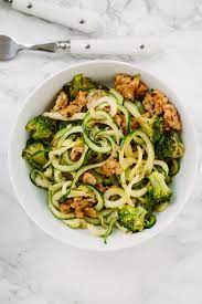 Chicken Sausage And Broccoli Zucchini Pasta With Parmesan Inspiralized Healthy Veggie Forward Recipes With A Bit Of Motherhood Realness Recipe Spiralizer Recipes Zucchini Noodle Recipes Recipes