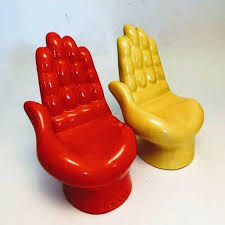 taro okamoto miniature hand shaped chair red yellow set of 2 vintage rare f s red yellow hand shapes miniature figurines