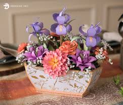 Floral Arrangement Svg To Buy Iris Chrysanthemum Rose Azelia 3d Centre Piece Trough Vase Paper Floral Paper Floral Arrangements Paper Flowers