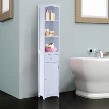 Get all of your bathroom supplies organized and stored with a new bathroom cabinet. Floor Cabinet Wooden Tall Bathroom Storage Cabinet With 3 Tier Shelf Rack White Bath Caddies Storage Home Garden