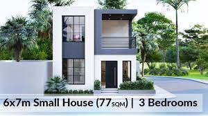 Modern farmhouse plan with a back porch. 6x7 Meters Small House Design Idea With 3 Bedrooms Youtube