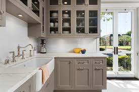 Superb Kitchen Features Gray Cabinets Painted Benjamin Moore River Reflections P In 2020 Greige Kitchen Cabinets Best Kitchen Cabinets Glass Fronted Kitchen Cabinets