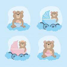 Download Set Of Teddy Bear With Carriage And Rattle For Free Teddy Bear Cartoon Bear Character Cute Teddy Bears
