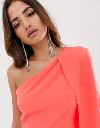 Lavish alice one shoulder cape midi dress new arrivals