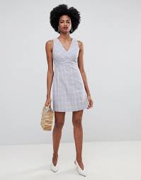 Oasis Tailored Shift Dress With V-neck In Check Dress By Oasis Check Design Its Hip To Be Square V-neck Zip-back Fastening Reg Shift Dress Dresses Check Dress