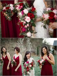 Love These Rich Cranberry Bridesmaids Dresses And Red And Pink Bouquets Red Bridesmaid Bouquets Red Bridesmaids Cranberry Bridesmaid Dresses