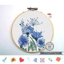 Full cross stitches colors required: Wildflowers Cross Stitch Pattern Pdf Blue Flowers Lavender Etsy Floral Cross Stitch Cross Stitch Patterns Flowers Nature Cross Stitch