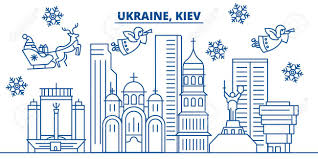 Vettoriale Orizzonte Della Citta Di Inverno Dell Ucraina Kiev Buon Natale Felice Anno Nuovo Decorato Banner Con Babbo Natale Cartolina D Auguri Di Inverno Piatto Vettore Di Contorno Illustrazione Di Neve Di Natale