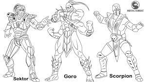 Please find your favorite images to download, print and color in your free time. Sektor Goro And Scorpion From Mortal Kombat Coloring Page In 2021 Coloring Pages Color Mortal Kombat