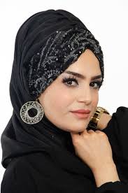 Aise Tesettur Siyah Antrasit Hazir Abiye Payetli Sal Mor Sal Bej