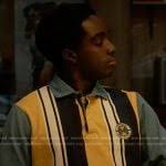 WornOnTV: Erica's blue dog print sweater and lilac jacket