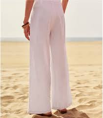 White Womens Wide Leg Linen Trousers Woolovers Au