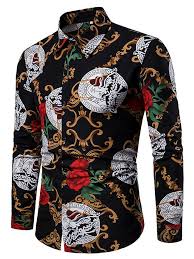 Narrow stripes in plain or basket weave. Men S Shirt Floral Print Tops Black 7346429 2021 16 49