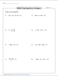 Evaluate the value of each subject by substituting the known values. Multi Step Equation Worksheets