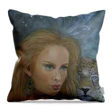 Shaman Girl and the Jaguar Throw Pillow