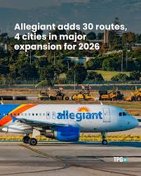 Allegiant Air is plotting a major expansion in 2026. 👀 The budget airline  announced a whopping *30* new routes that will take flight over the winter,  spring and early summer months next