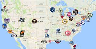 The league is composed of 30 teams and is one of t. Nba Map Teams Logos Sport League Maps Maps Of Sports Leagues