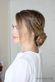 Finally, mist the looped bun with hairspray to hold everything in place. Looped Braid Low Bun Missy Sue