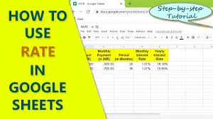 Google Sheets Rate Function Calculate Interest On Loan Or Investment Google Sheets Functions Youtube