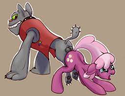 2012 balls canine cheerilee clothing diamond dog (mlp) duo earth  pony equine female feral forced friendship is magic fur green eyes grey fur  horse knotting looking back male my