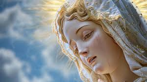 Statue of Virgin Mary in Rome, Italy, Black and White Stock Illustration