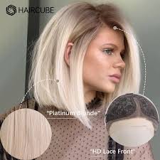 Hot blonde wig side part Hotsell HAIRCUBE Ombre Brown Platinum Blonde Bob  Human Hair Lace Front Wig Side Part Medium Long Lob Straight Remy Hair Wigs  for Women